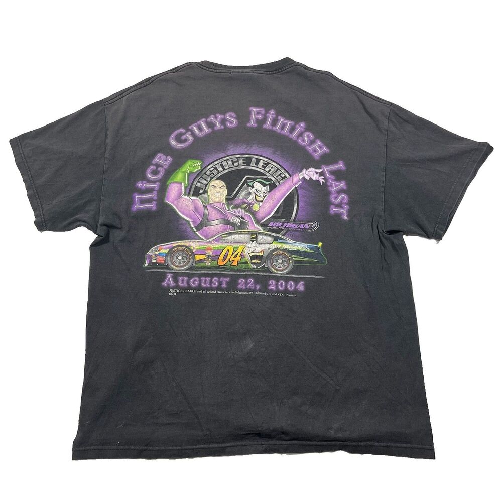 Vintage 2004 Justice League NASCAR Nice Guys Finish Last T-Shirt XL DC Comics